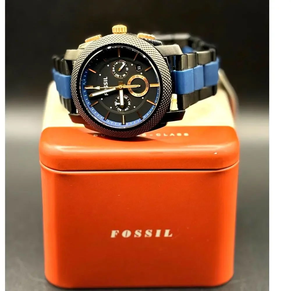 Fossil Machine FS5164 Chronograph Black Blue 45mm Men’s Watch